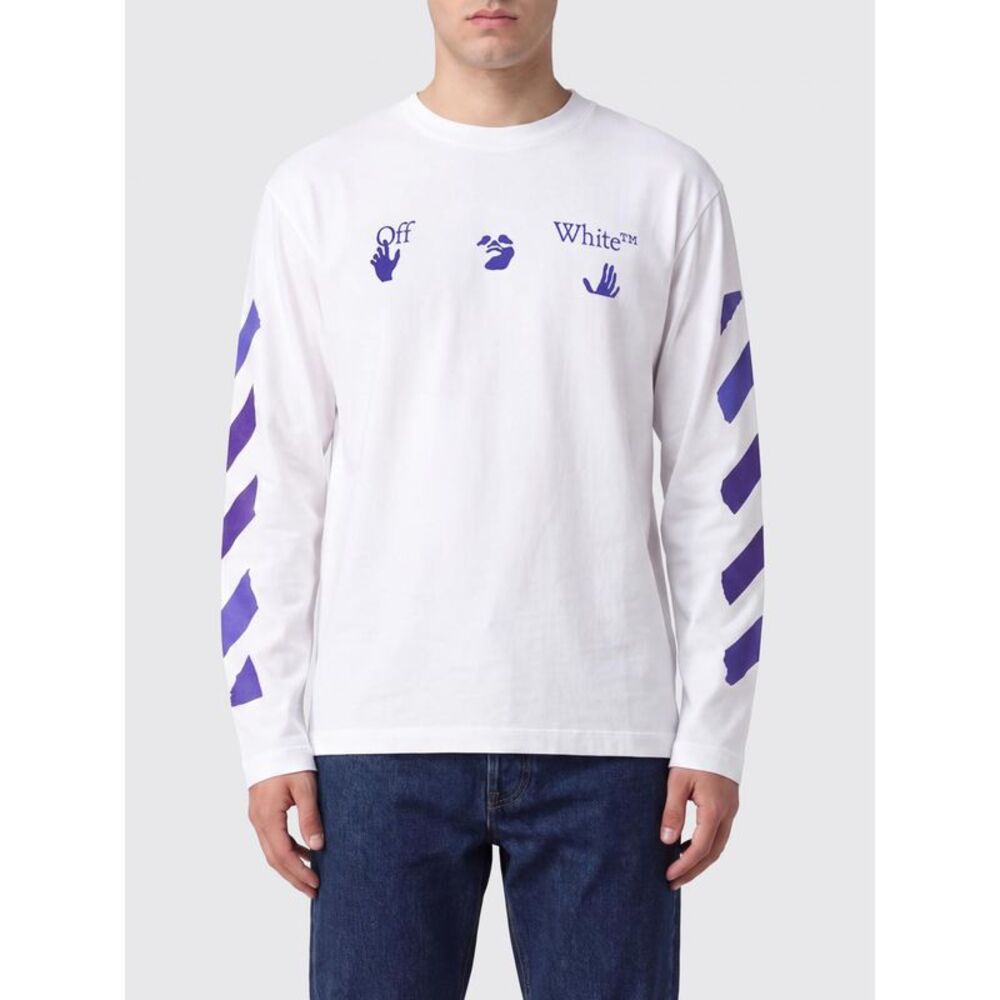 Off-White Men Cotton Crewneck Jumper Off-White With Rear Arrow Logo Print